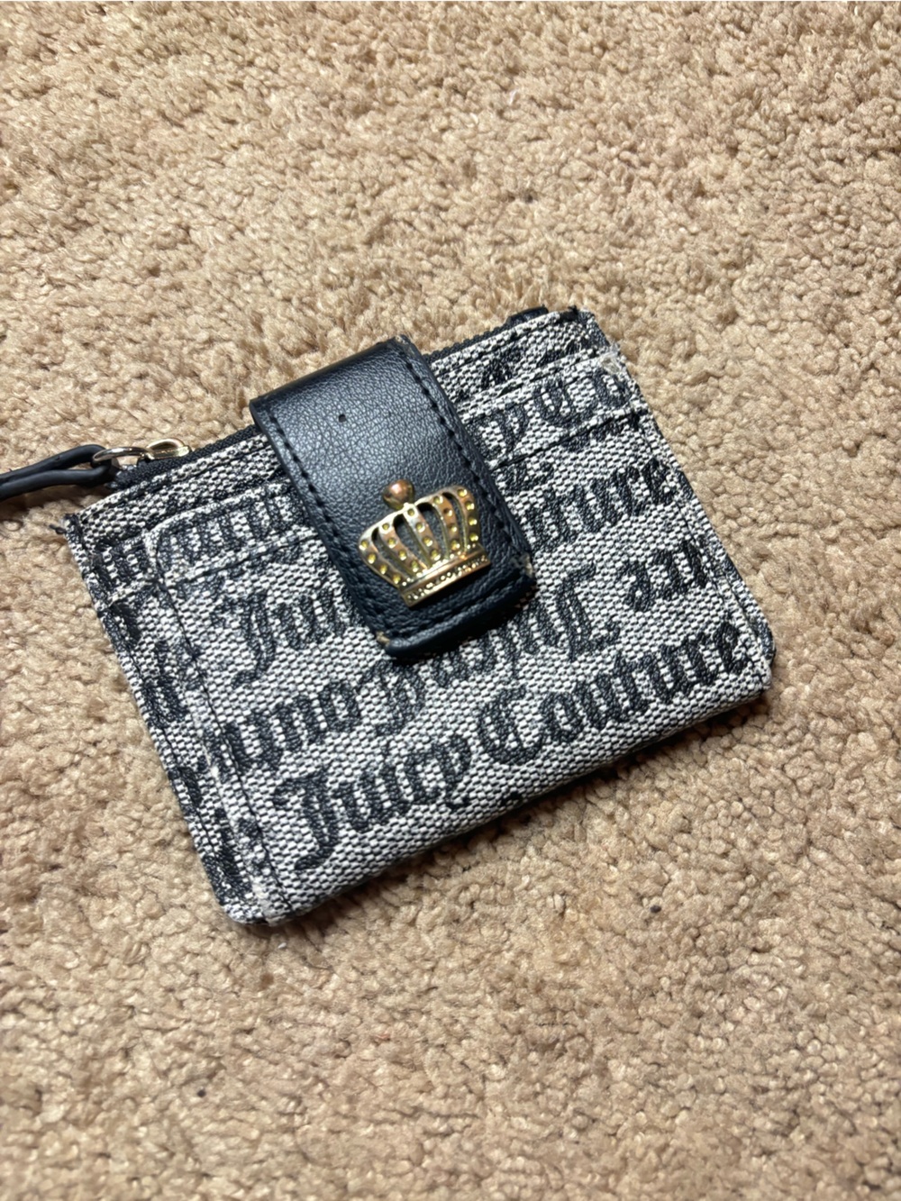 Juicy Couture Black and Gray Logo Card Holder with Gold Clasp